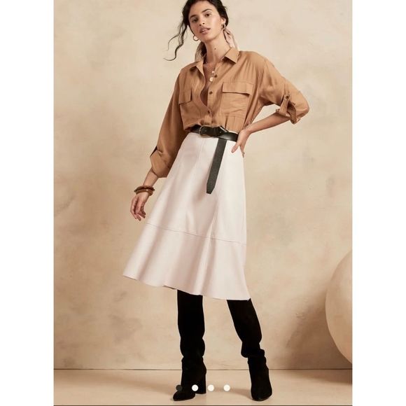 Banana Republic Factory Dresses & Skirts - Banana Republic Vegan faux leather flare midi skirt 18